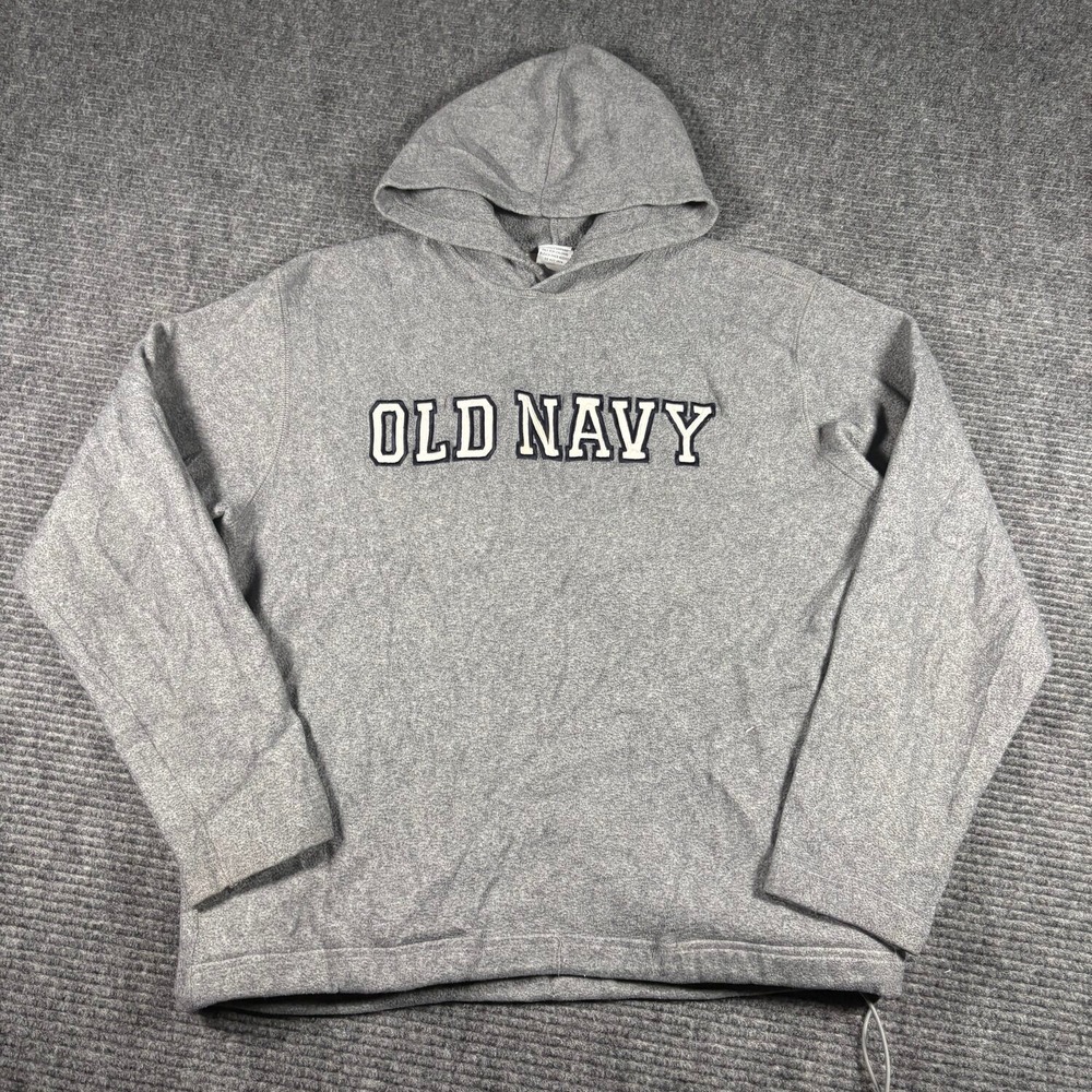 Old Navy Hoodie Men Size M Gray Excellent Embroidered Logo Fleece Pullover